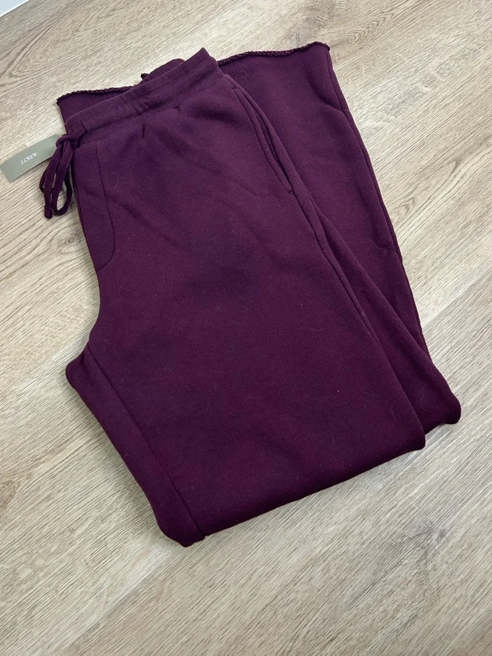 NWT J. Crew 100% Cotton Heritage Terry Wide Leg Drawtsring Sweatpant in Maroon